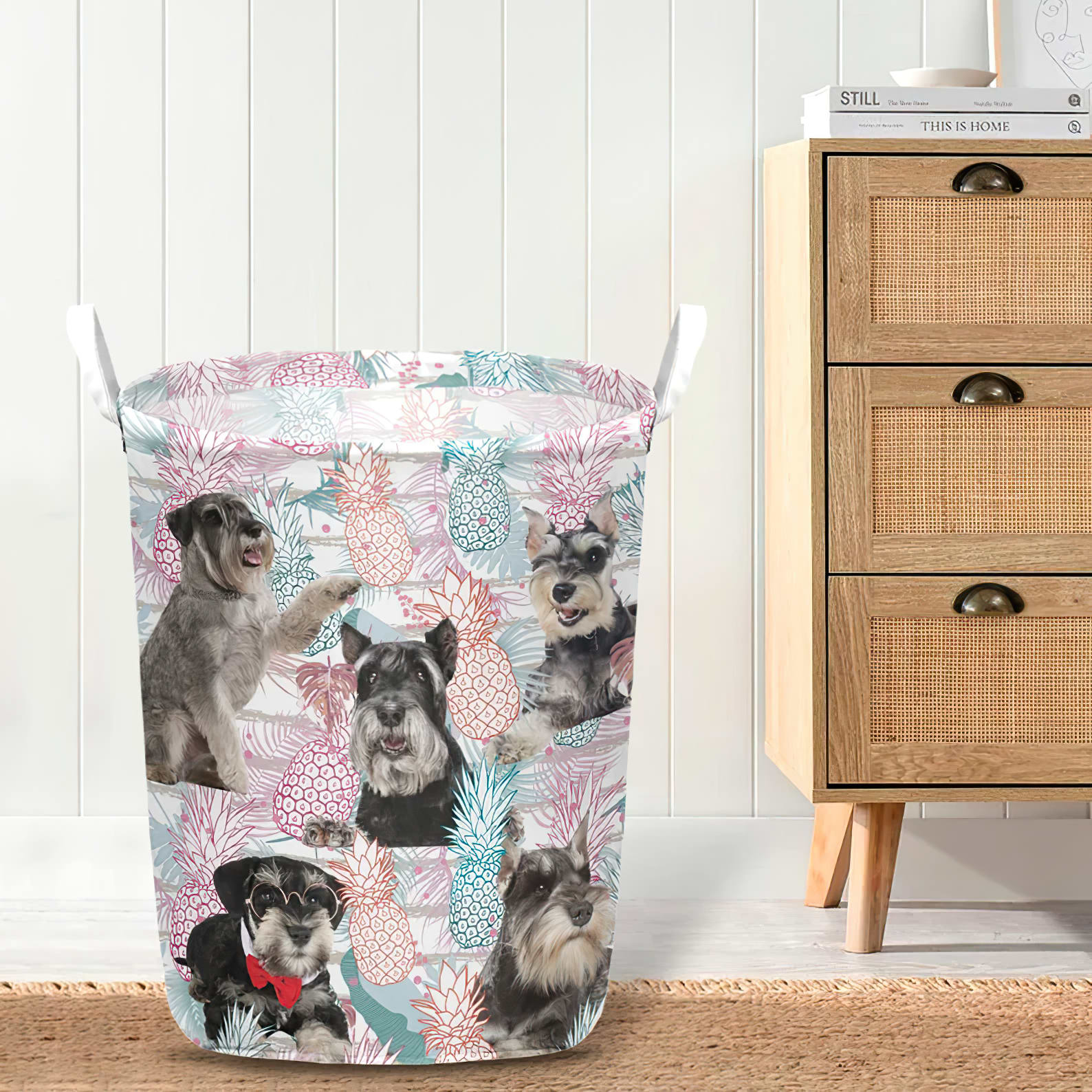 Miniature Schnauzer In Summer Tropical With Leaf Seamless Laundry Basket Dog Laundry Basket Home Decor 4 Miniature Schnauzer In Summer Tropical With Leaf Seamless Laundry Basket Dog Laundry Basket Home Decor 4