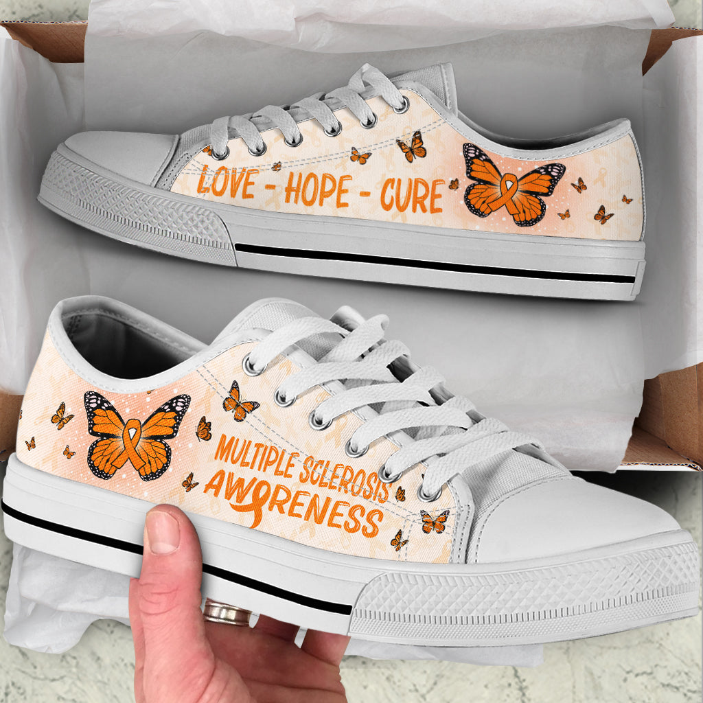 Multiple Sclerosis Shoes With Butterfly Version Low Top Shoes Best Gift For Men And Women Cancer Awareness Shoes 1