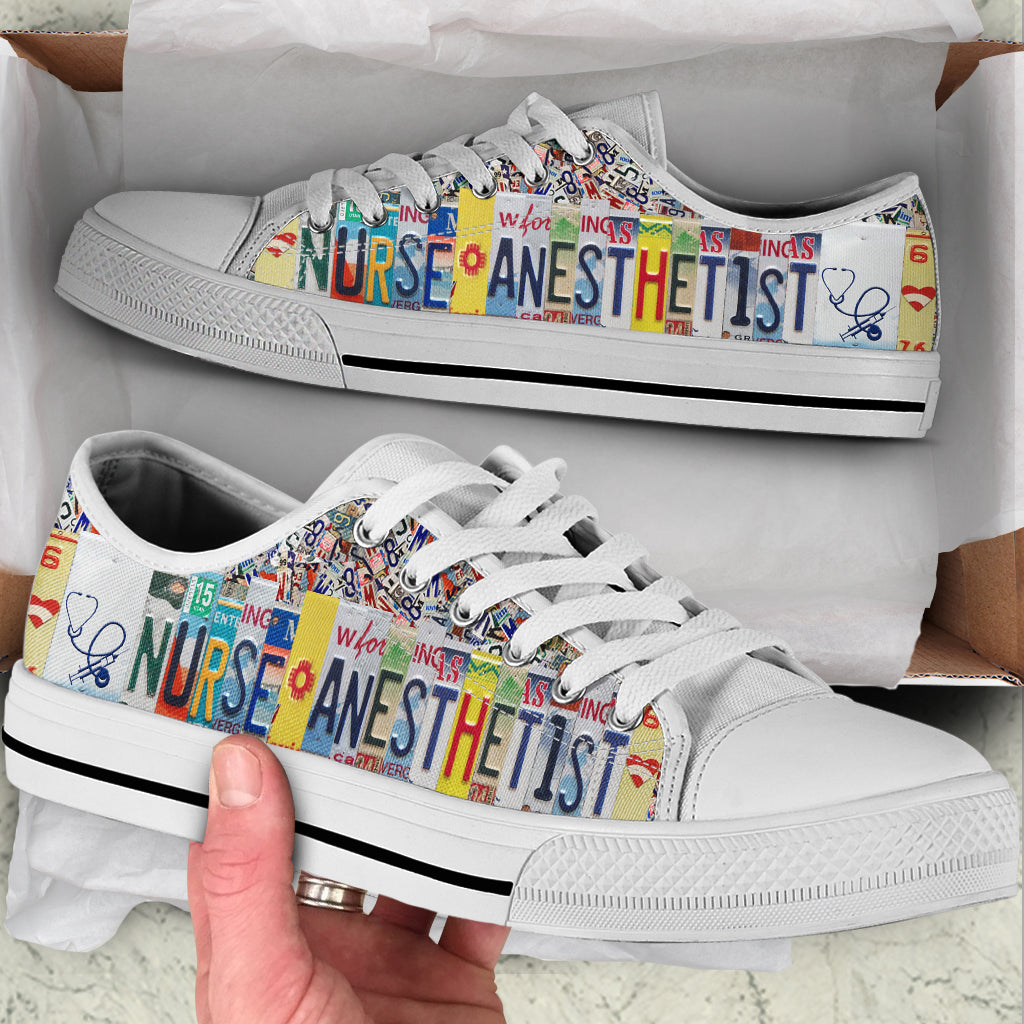 Nurse Anesthetist License Plates Low Top Shoes Canvas Print Trendy Fashion Low Top Casual Shoes Gift For Adults Malalan 1
