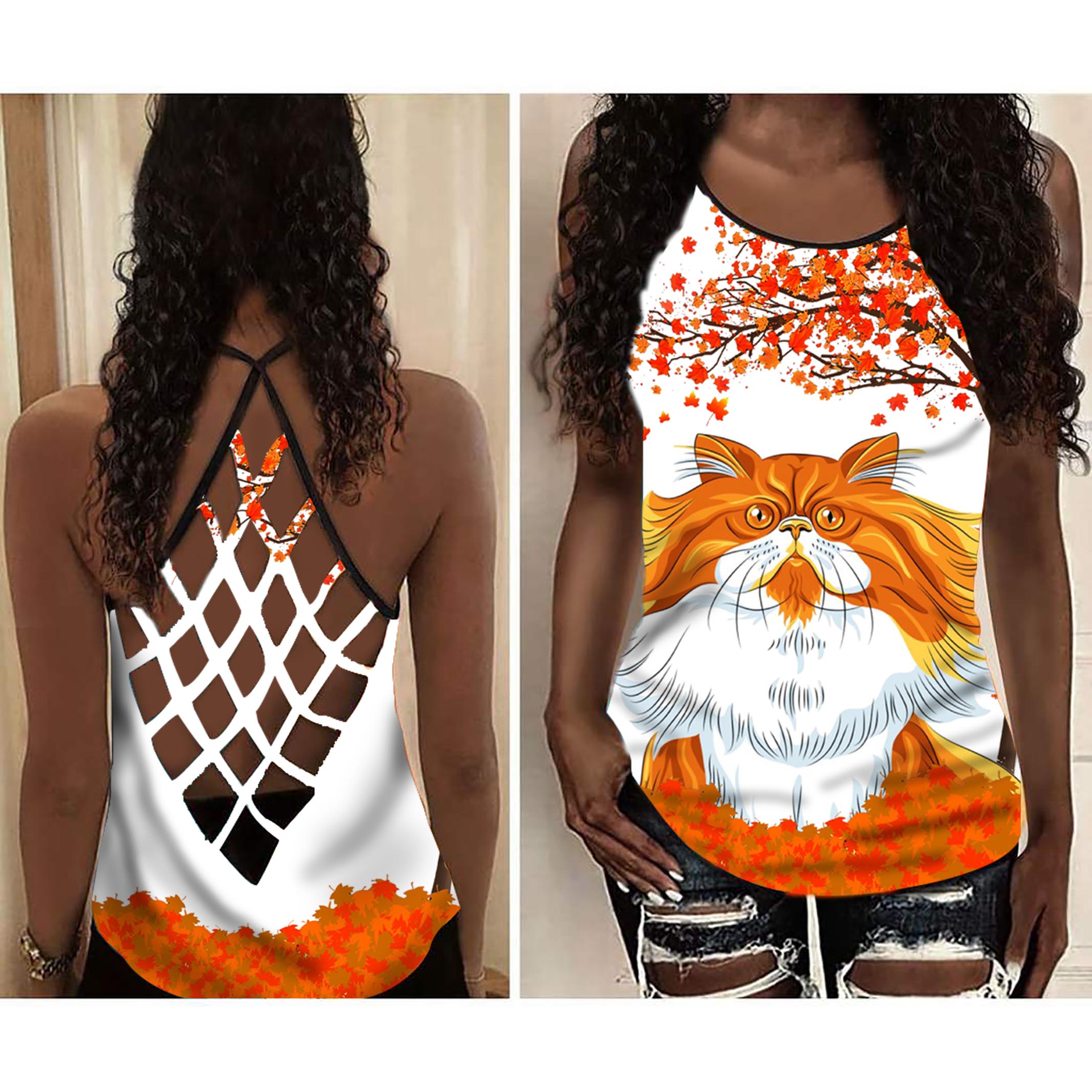 Orange Cat On Leaves Open Back Camisole Tank Top Fitness Shirt For Women Exercise Shirt 2 czyhzx Orange Cat On Leaves Open Back Camisole Tank Top Fitness Shirt For Women Exercise Shirt 2 czyhzx