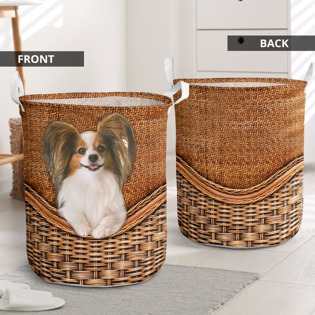 Papillon Rattan Texture Laundry Basket Dog Laundry Basket Christmas Gift For Her Home Decor 1