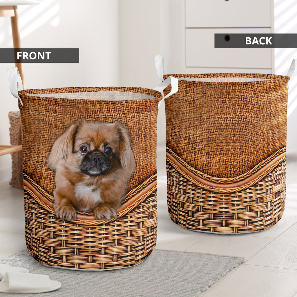 Pekingese Rattan Texture Laundry Basket Dog Laundry Basket Christmas Gift For Her Home Decor 1