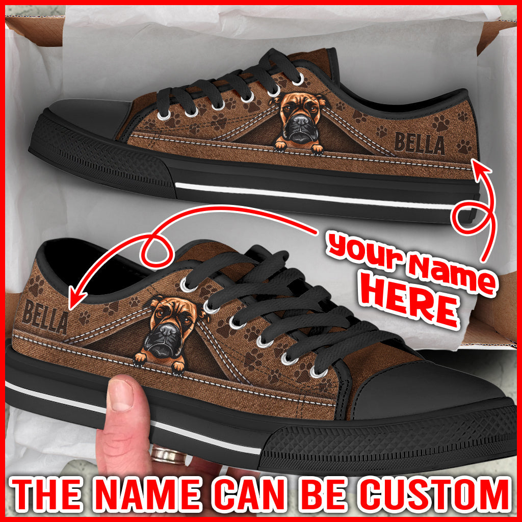 Personalized Boxer Dog Lover Shoes Peeking Low Top Sneaker Sneaker For Dog Walking Dog Walking Shoes Men Women 2