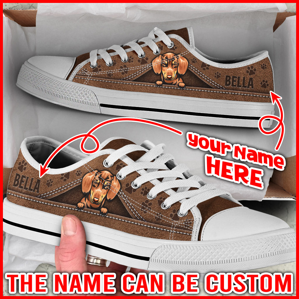 Personalized Dachshund Dog Lover Shoes Peeking Low Top Sneaker Dog Walking Shoes Men Women 1