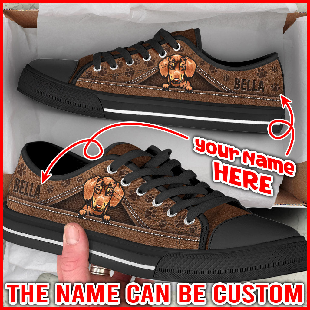 Personalized Dachshund Dog Lover Shoes Peeking Low Top Sneaker Dog Walking Shoes Men Women 2
