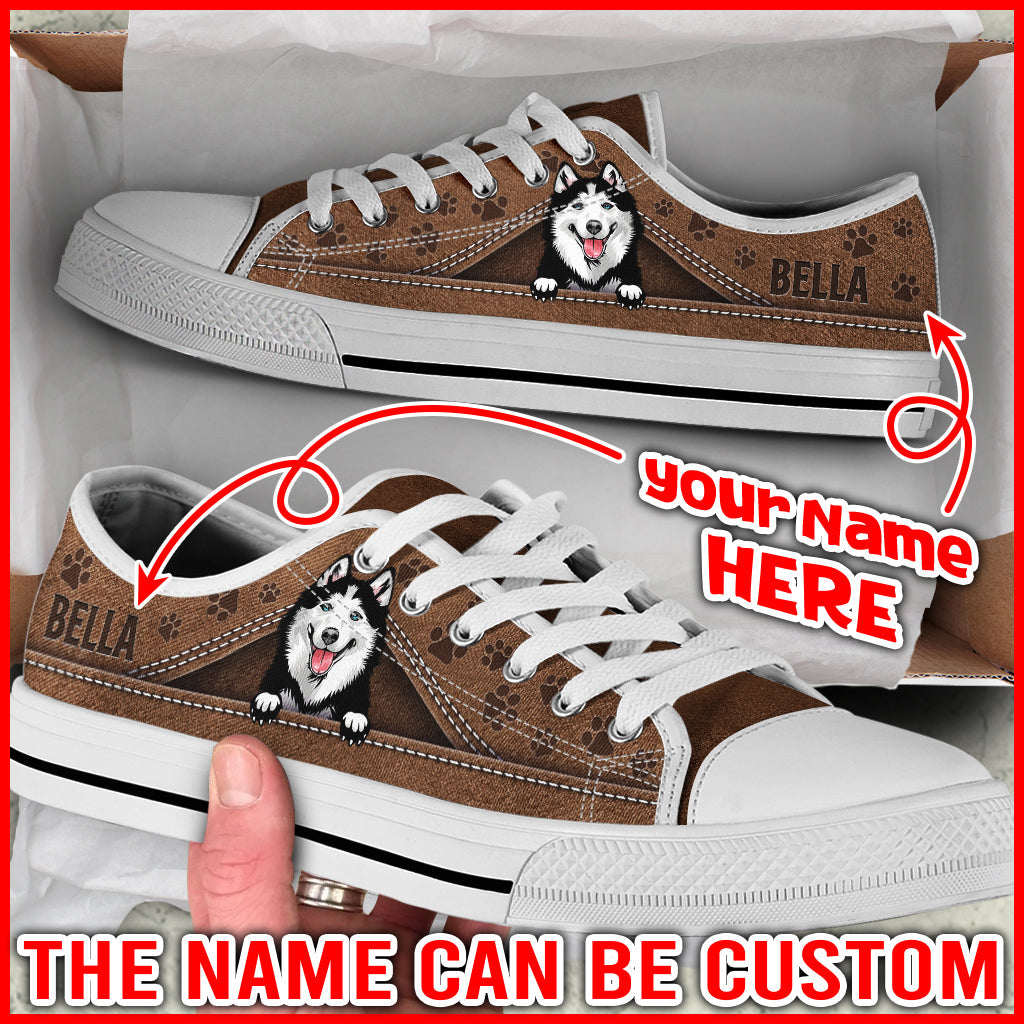 Personalized Husky Dog Lover Shoes Peeking Low Top Sneaker Dog Walking Shoes Men Women Best Gift For Dog Mom 1