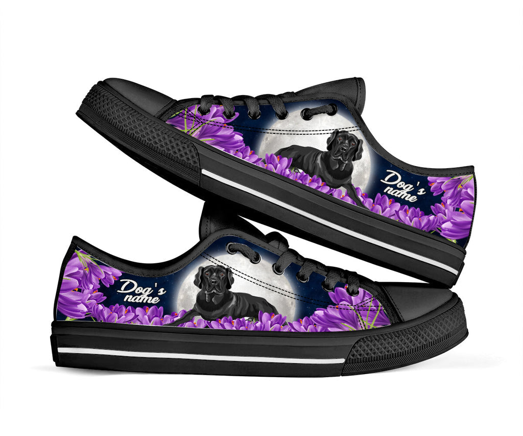 Personalized Labrador Retriever Black And Purple Flower Low Top Sneaker Sneaker For Dog Walking Best Shoes For Dog Lover 2