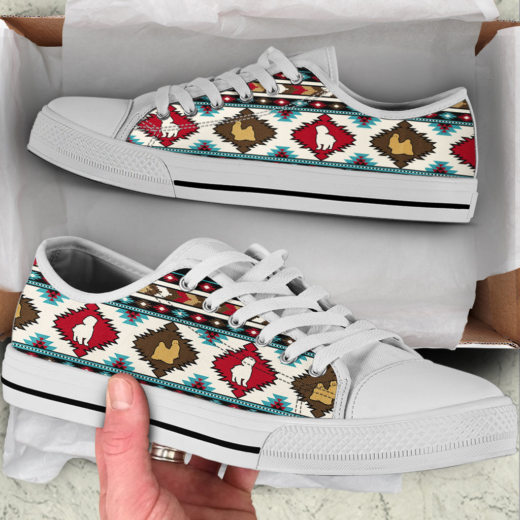 Personalized Shih Tzu Dog Native Stripe Pattern Low Top Sneaker Sneaker For Dog Walking Best Shoes For Dog Lover 1