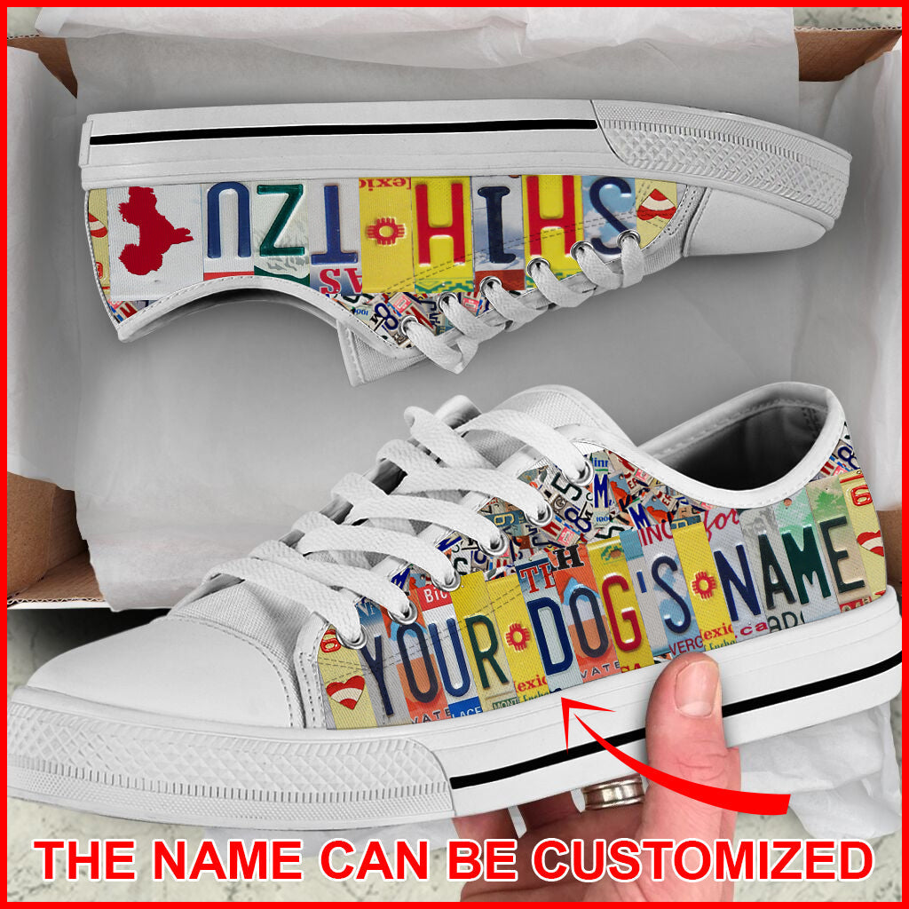 Personalized Shih Tzu License Plates Low Top Shoes Dog Walking Shoes Men Women Casual Shoes Gift For Adults 1