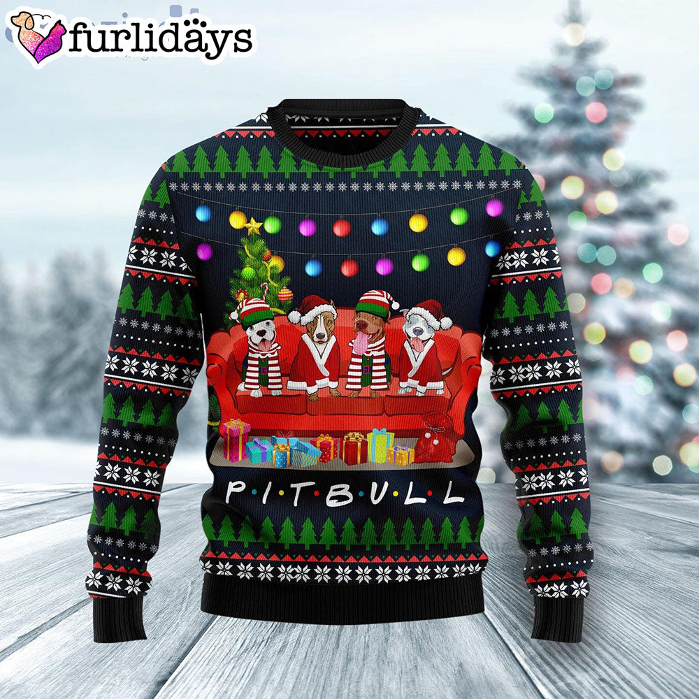 Pit Bull Friends On Red Sofa Dog Lover Ugly Christmas Sweater Christmas Outfits Gift 1 Pit Bull Friends On Red Sofa Dog Lover Ugly Christmas Sweater Christmas Outfits Gift 1