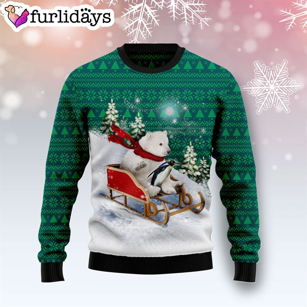 Polar Bear Sleigh Ugly Christmas Sweater Gift For Pet Lovers Christmas Outfits Gift 1