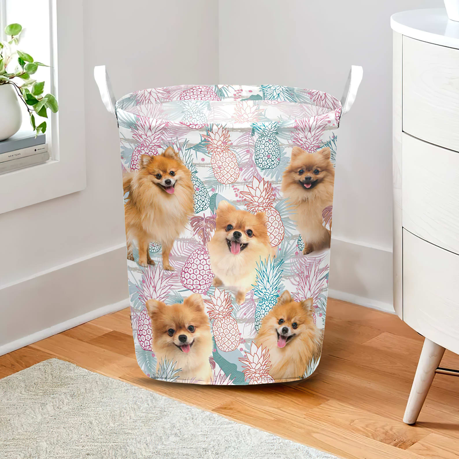 Pomeranian In Summer Tropical With Leaf Seamless Laundry Basket Dog Laundry Basket Christmas Gift For Her Home Decor 2 Pomeranian In Summer Tropical With Leaf Seamless Laundry Basket Dog Laundry Basket Christmas Gift For Her Home Decor 2