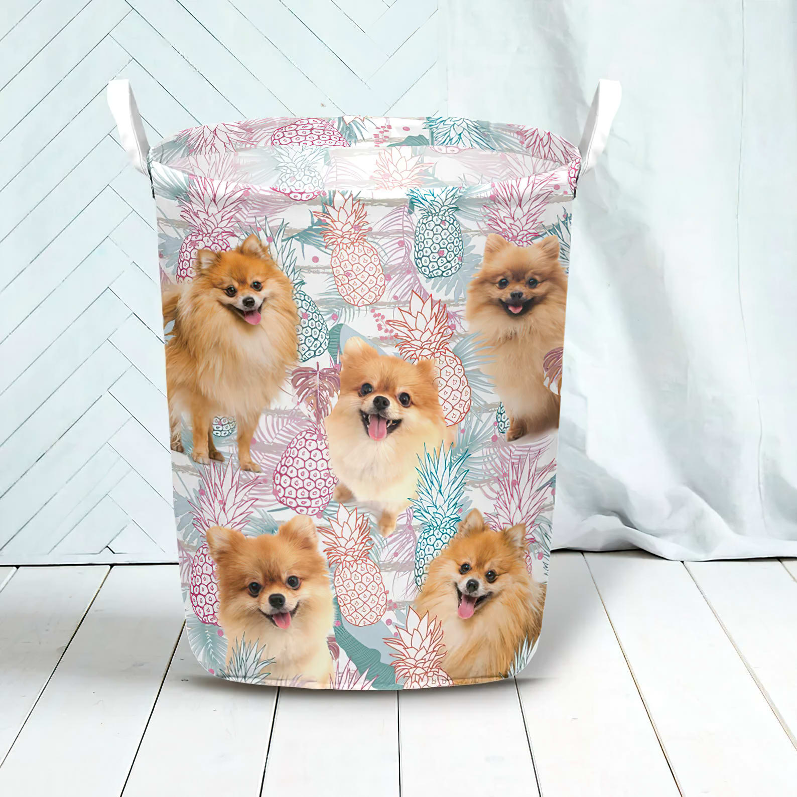 Pomeranian In Summer Tropical With Leaf Seamless Laundry Basket Dog Laundry Basket Christmas Gift For Her Home Decor 3 Pomeranian In Summer Tropical With Leaf Seamless Laundry Basket Dog Laundry Basket Christmas Gift For Her Home Decor 3
