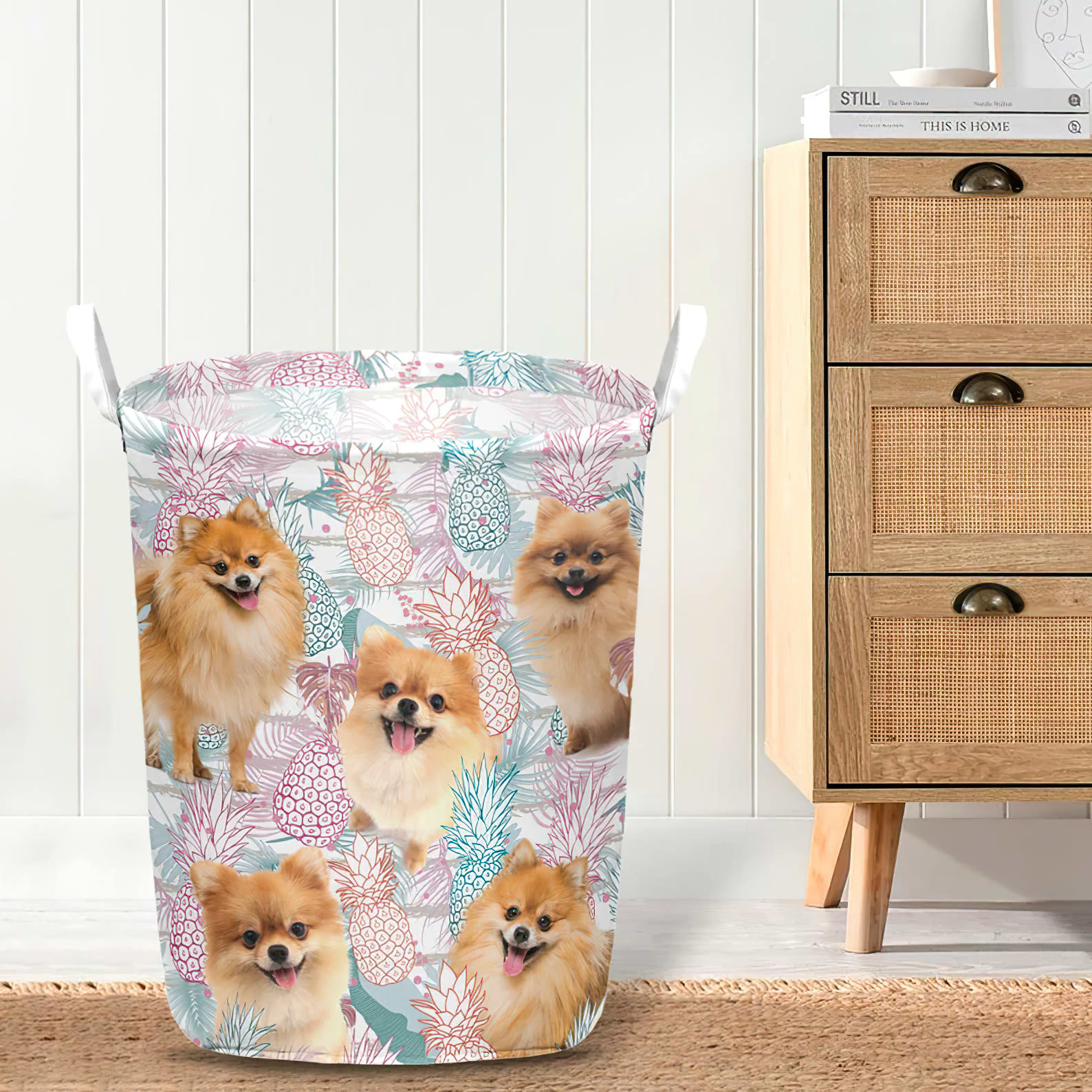 Pomeranian In Summer Tropical With Leaf Seamless Laundry Basket Dog Laundry Basket Christmas Gift For Her Home Decor 4 Pomeranian In Summer Tropical With Leaf Seamless Laundry Basket Dog Laundry Basket Christmas Gift For Her Home Decor 4