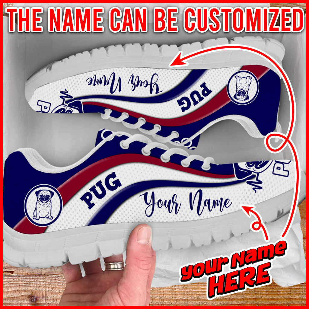 Pug Dog Lover Shoes Symbol Stripes Pattern Sneaker Walking Shoes Personalized Custom Best Shoes For Dog Mom 1