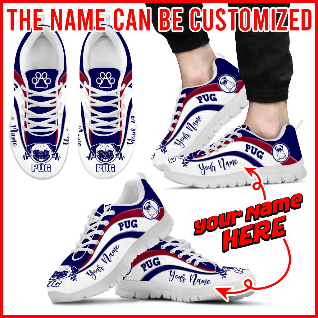 Pug Dog Lover Shoes Symbol Stripes Pattern Sneaker Walking Shoes Personalized Custom Best Shoes For Dog Mom 2