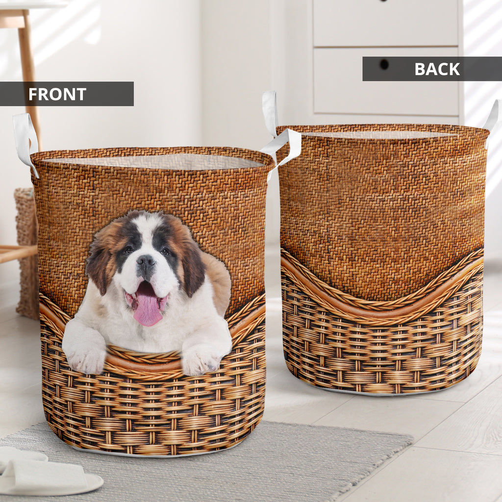 Puppy St.Bernard Rattan Texture Laundry Basket Dog Laundry Basket Christmas Gift For Her Home Decor 1 Puppy St.Bernard Rattan Texture Laundry Basket Dog Laundry Basket Christmas Gift For Her Home Decor 1