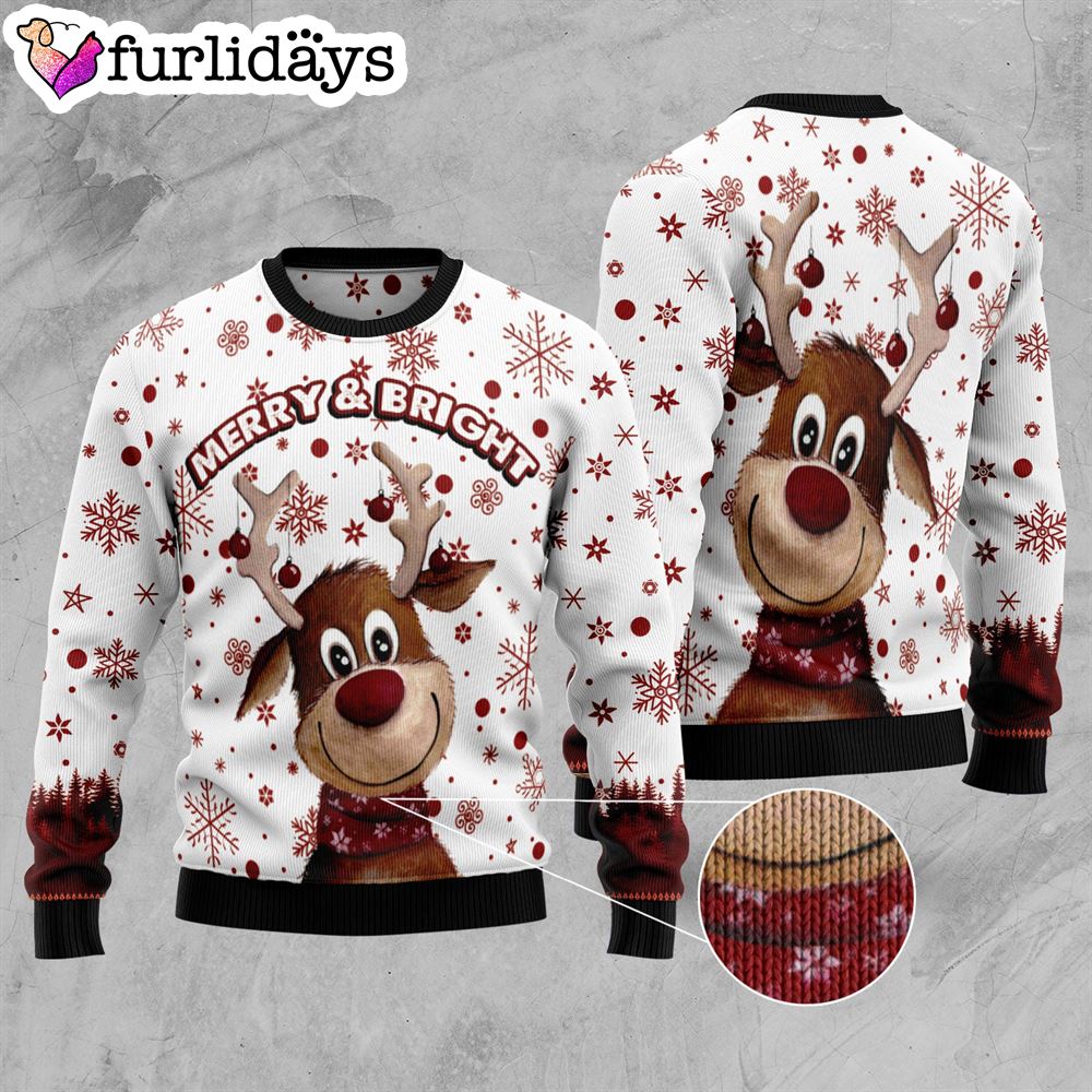 Reindeer Merry Bright Ugly Christmas Sweater Gift For Pet Lovers Unisex Crewneck Sweater 3 Reindeer Merry Bright Ugly Christmas Sweater Gift For Pet Lovers Unisex Crewneck Sweater 3
