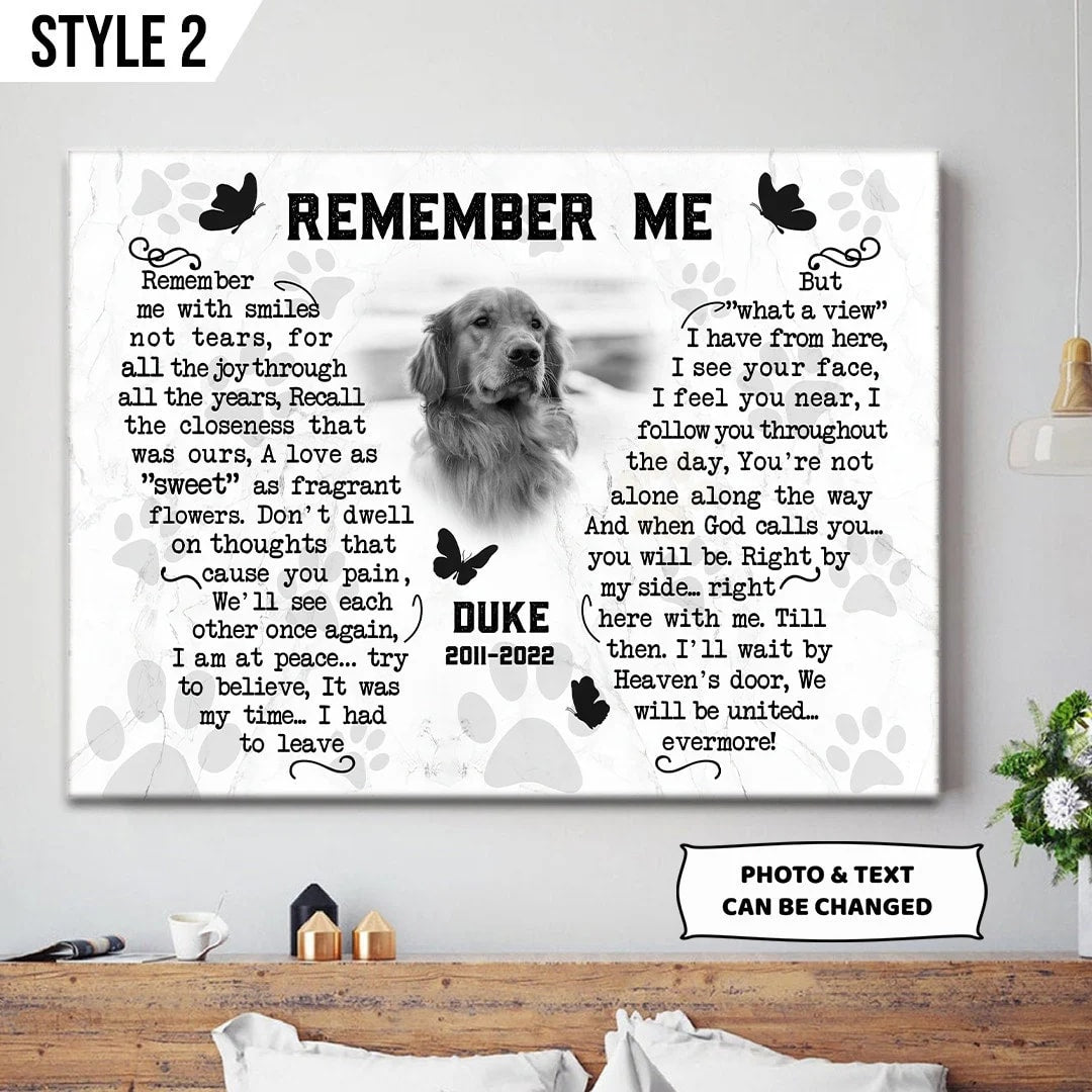 Remember Me With Smiles Not Tears Dog Art On Canvas Printable Horizontal Canvas Poster Gift For Dog Lovers 1