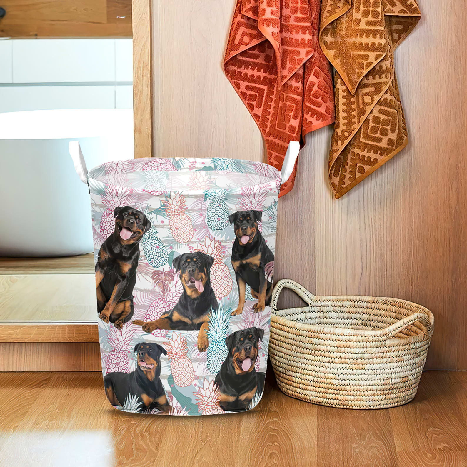 Rottweiler In Summer Tropical With Leaf Seamless Laundry Basket Laundry Hamper Dog Lovers Gifts for Him or Her 1 Rottweiler In Summer Tropical With Leaf Seamless Laundry Basket Laundry Hamper Dog Lovers Gifts for Him or Her 1