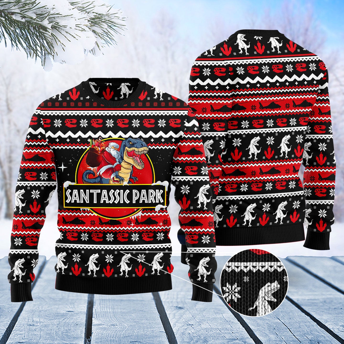 Santassic Park Ugly Christmas Sweater Unisex Womens Mens Gift For Pet Lovers Unisex Crewneck Sweater 3 Santassic Park Ugly Christmas Sweater Unisex Womens Mens Gift For Pet Lovers Unisex Crewneck Sweater 3