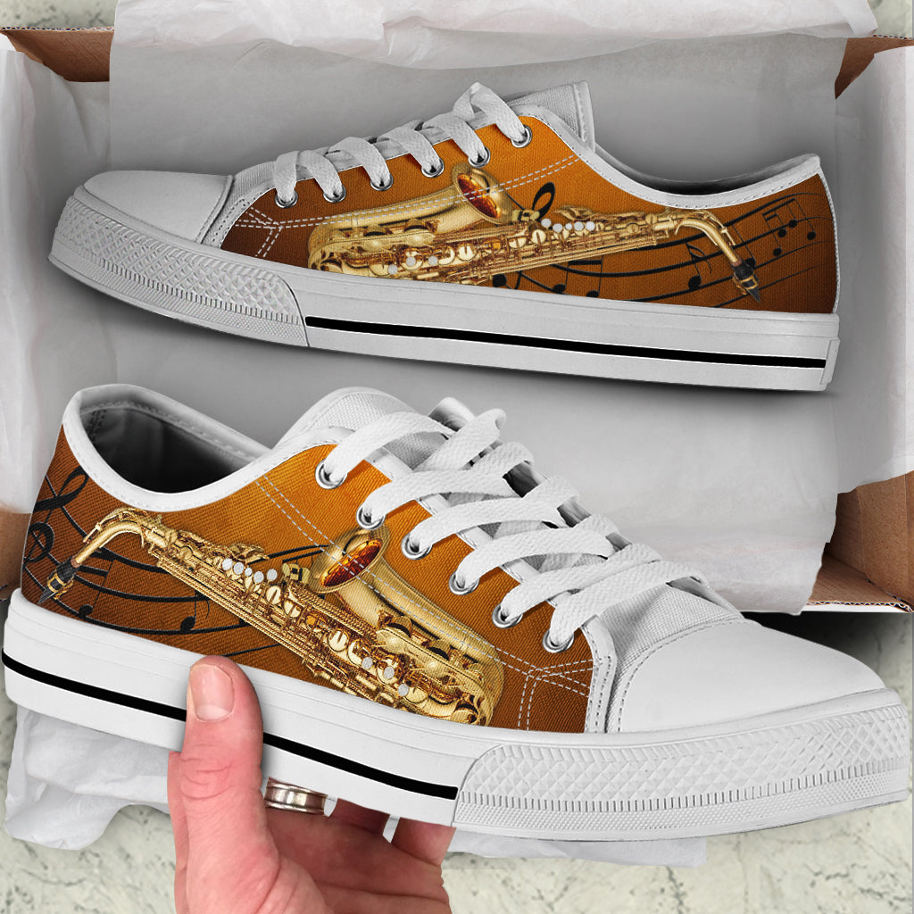 Saxophone Music Note Low Top Music Shoes Canvas Print Lowtop Fashionable Casual Shoes Gift For Adults Malalan 1