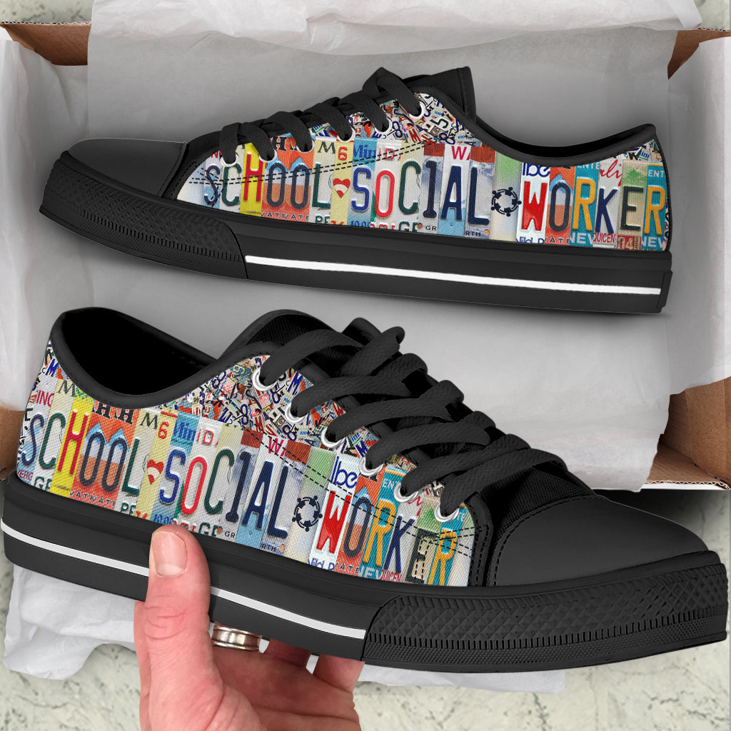School Social Worker License Plates Low Top Shoes Best Gift For Teacher School Shoes Malalan 2