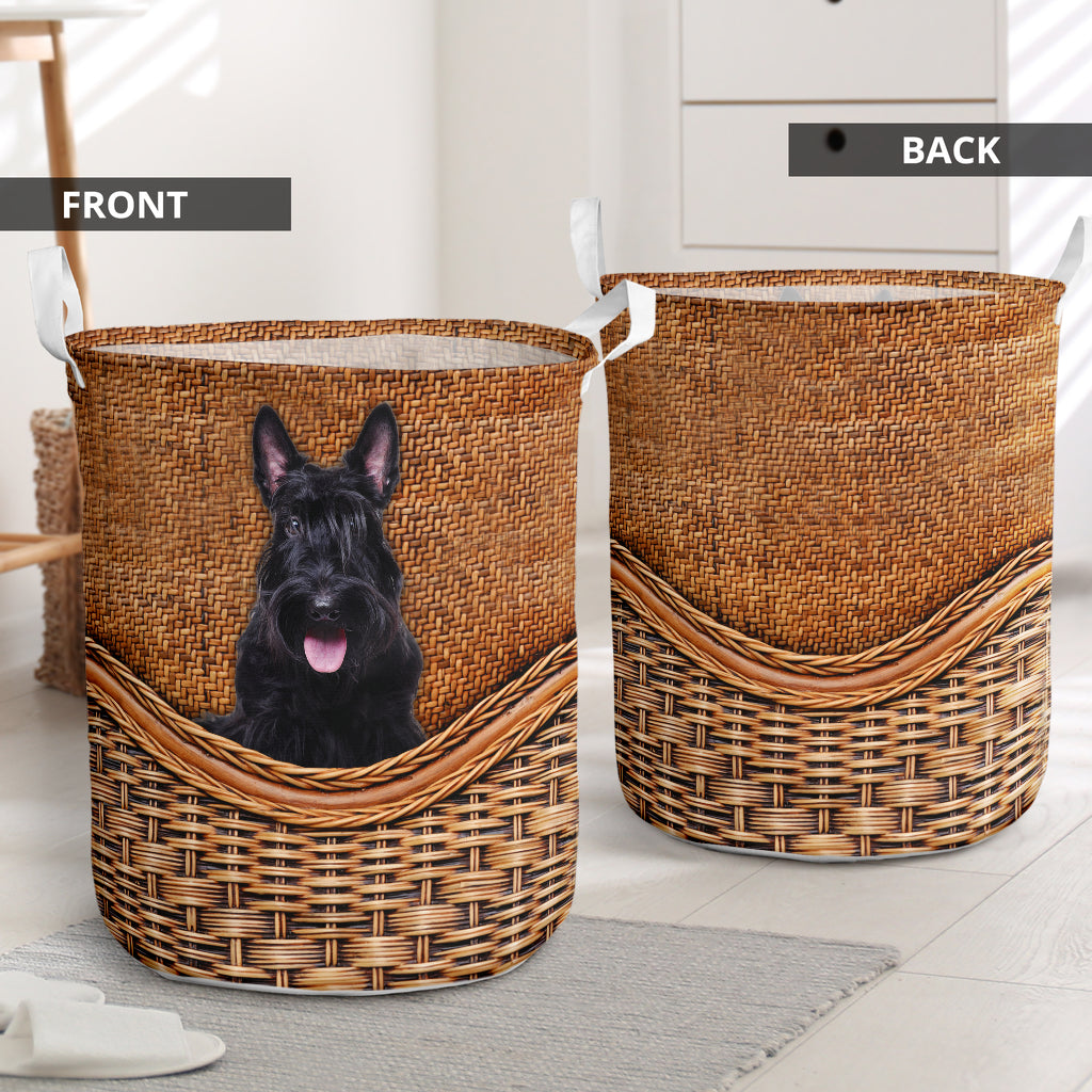 Scottish Terrier Rattan Texture Laundry Basket Laundry Hamper Dog Lovers Gifts for Him or Her 1