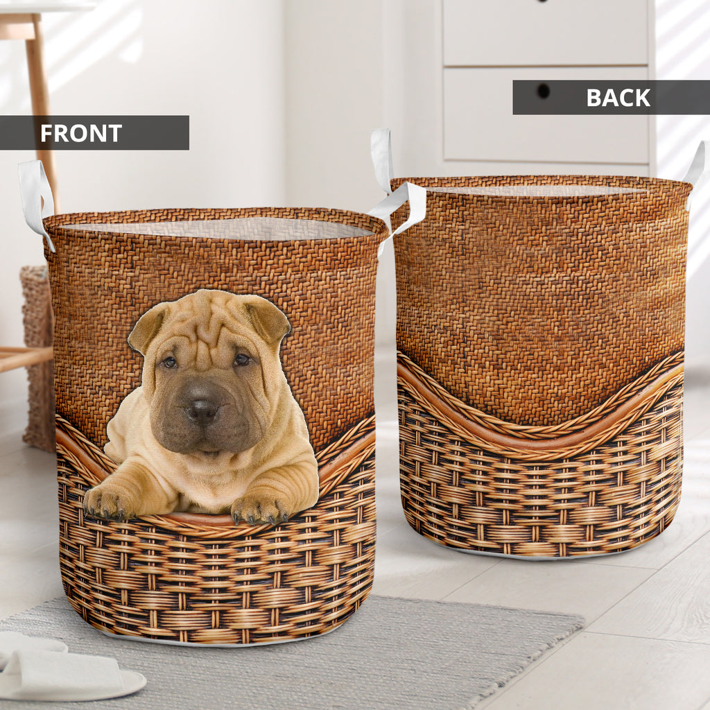 Shar Pei Rattan Texture Laundry Basket Laundry Hamper Dog Lovers Gifts for Him or Her Dog Memorial Gift 1