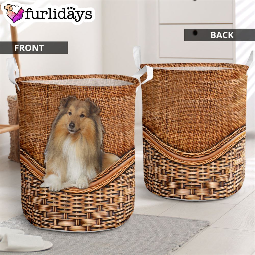 Sheetland Sheepdog Rattan Texture Laundry Basket Dog Memorial Gift Laundry Hamper 1