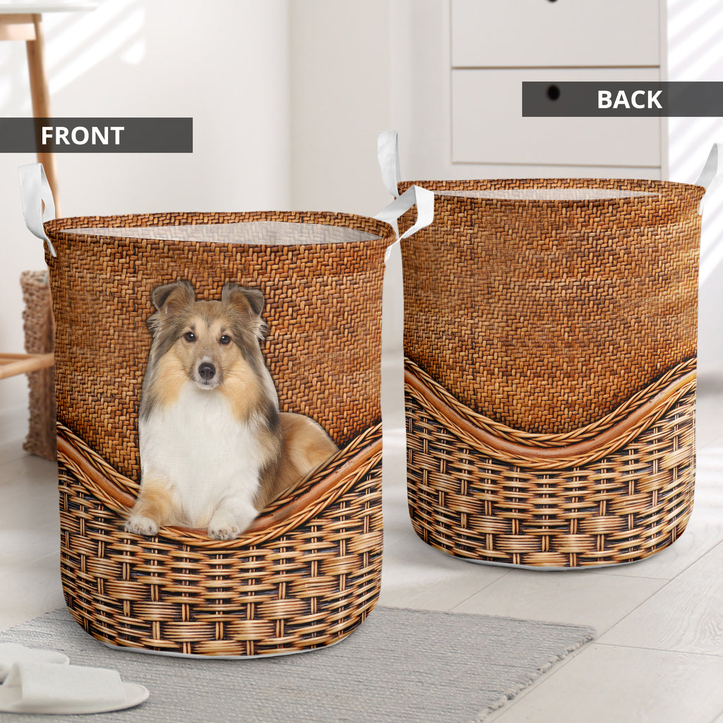 Sheetland Sheepdog Rattan Texture Laundry Basket Laundry Hamper Dog Lovers Gifts for Him or Her 1