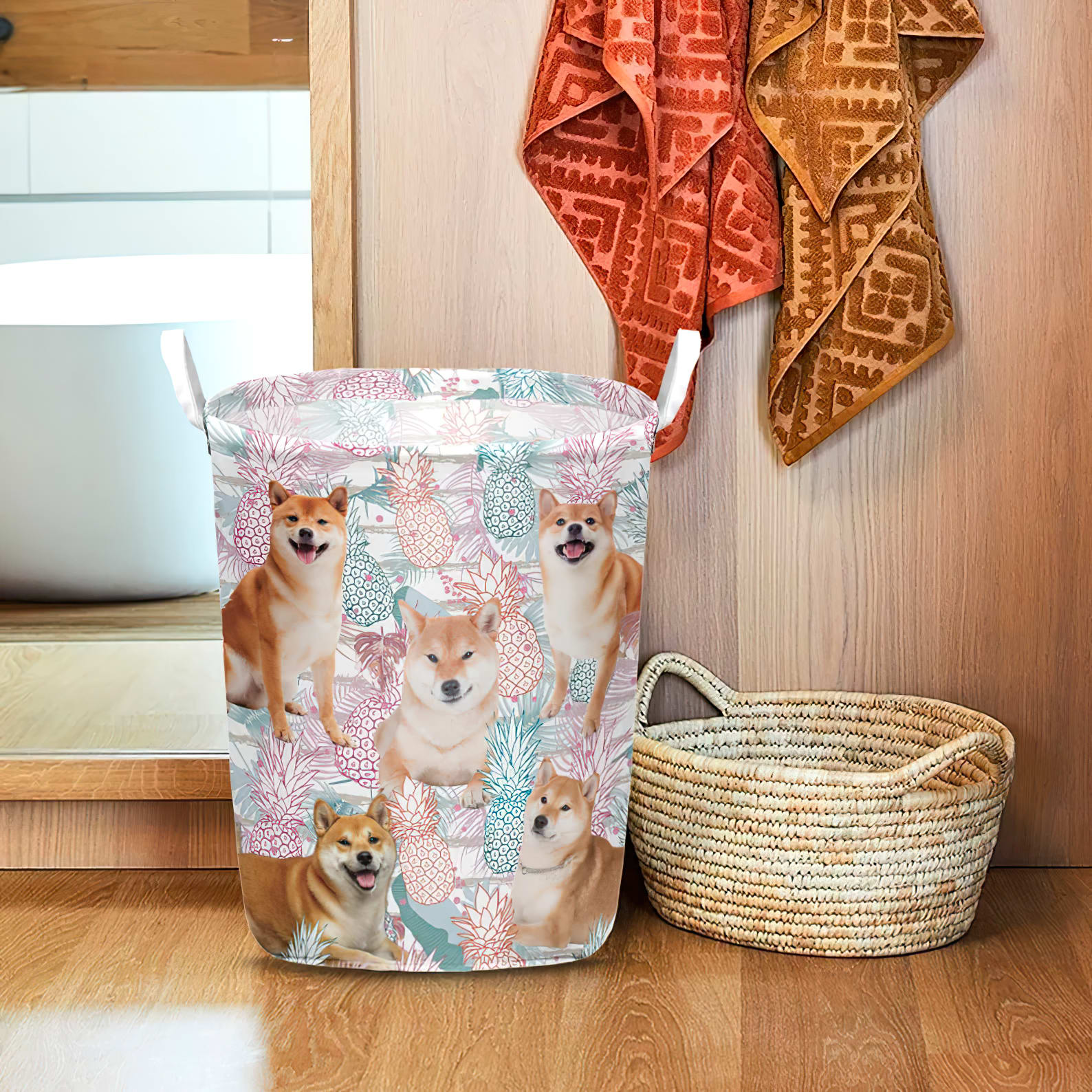 Shiba Inu In Summer Tropical With Leaf Seamless Laundry Basket Laundry Hamper Dog Lovers Gifts for Him or Her 1 Shiba Inu In Summer Tropical With Leaf Seamless Laundry Basket Laundry Hamper Dog Lovers Gifts for Him or Her 1