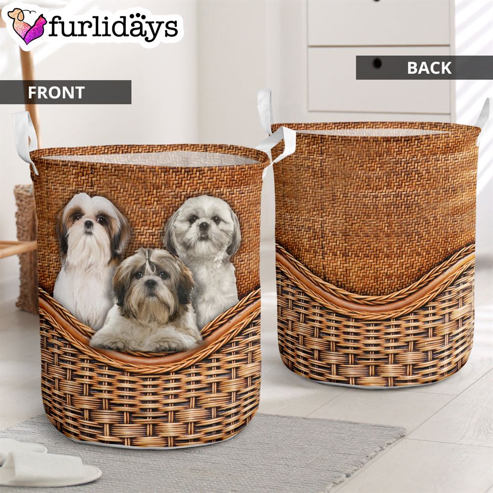 Shih Tzu Rattan Texture Laundry Basket Christmas Gift Storage Basket Dog Memorial Gift 1