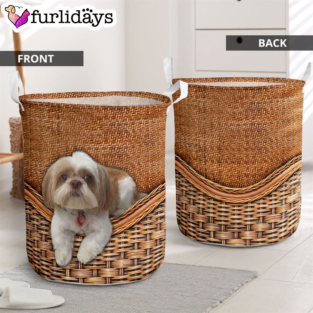 Shih Tzu Rattan Texture Laundry Basket Laundry Hamper Dog Lovers Gifts for Her Home Decor 1 Shih Tzu Rattan Texture Laundry Basket Laundry Hamper Dog Lovers Gifts for Her Home Decor 1