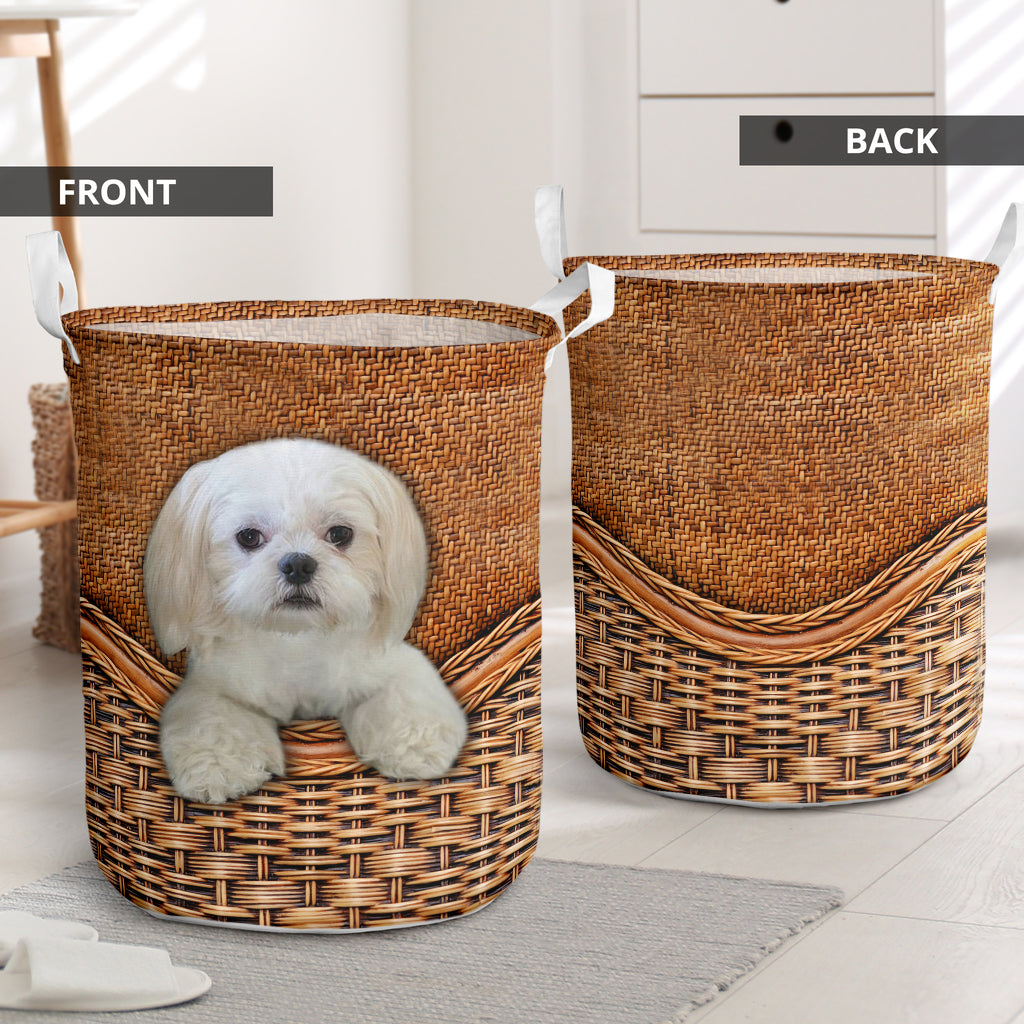 Shih Tzu Rattan Texture Laundry Basket Laundry Hamper Dog Lovers Gifts for Him or Her Dog Memorial Gift 1