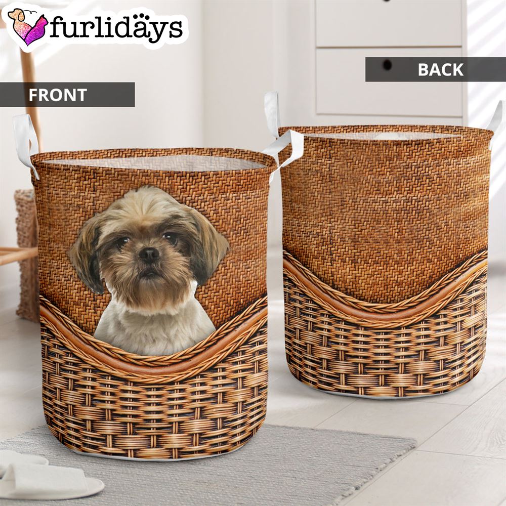Shih Tzu Rattan Texture Laundry Basket Laundry Hamper Dog Lovers Gifts for Him or Her 1