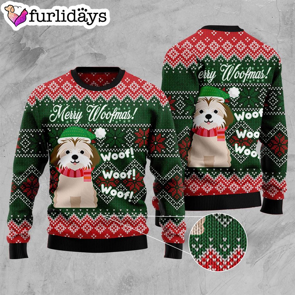 Shih Tzu Woofmas Ugly Christmas Sweater Dog Memorial Gift Unisex Crewneck Sweater 3 Shih Tzu Woofmas Ugly Christmas Sweater Dog Memorial Gift Unisex Crewneck Sweater 3