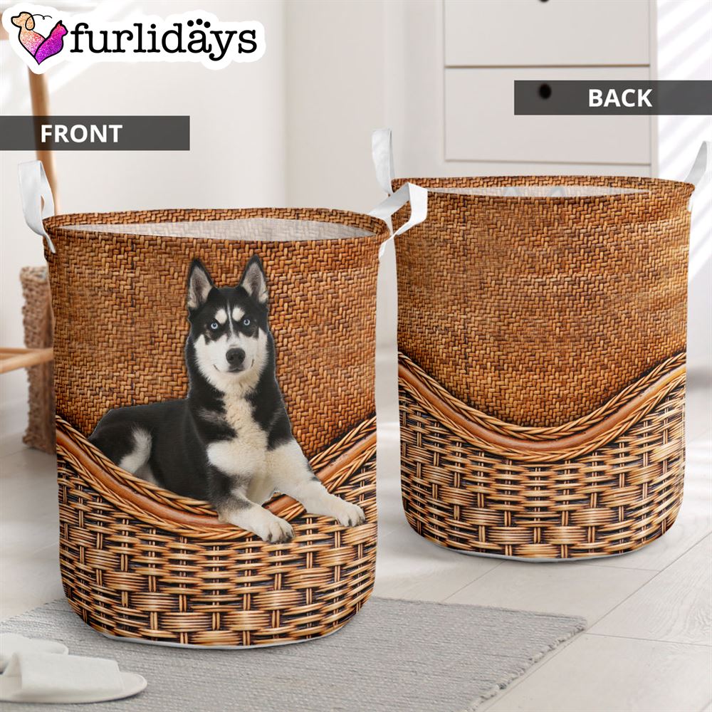 Siberan Husky Rattan Texture Laundry Basket Laundry Hamper Dog Lovers Gifts for Him or Her 1