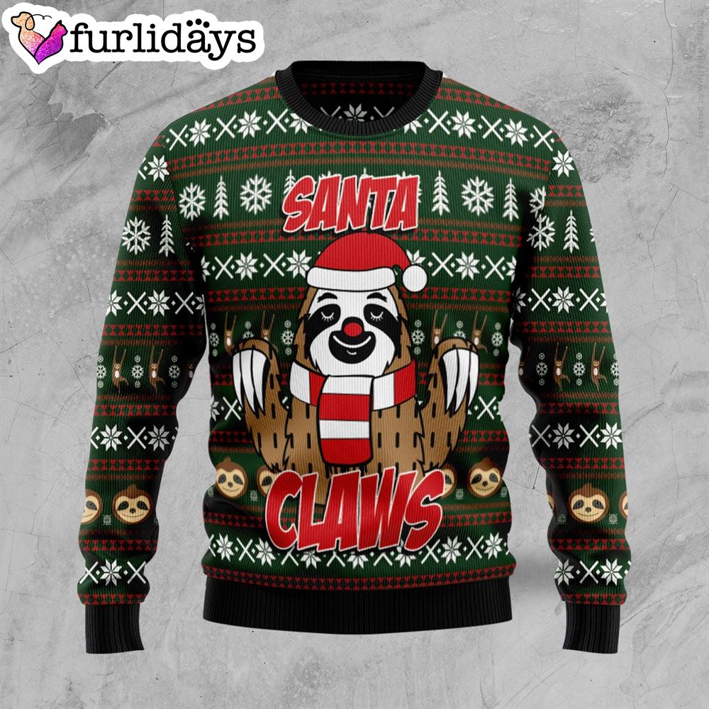 Sloth Santa Claws Ugly Christmas Sweater Gift For Pet Lovers Unisex Crewneck Sweater 1