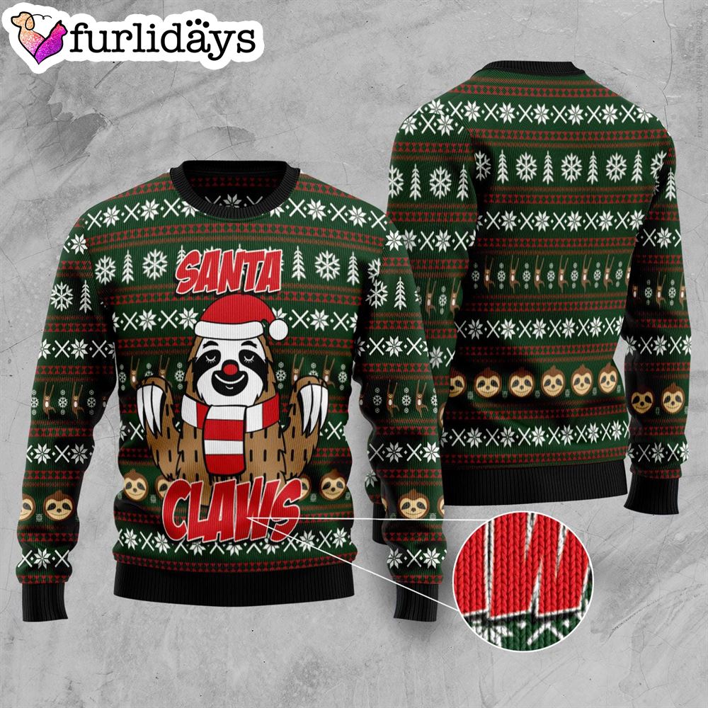 Sloth Santa Claws Ugly Christmas Sweater Gift For Pet Lovers Unisex Crewneck Sweater 3