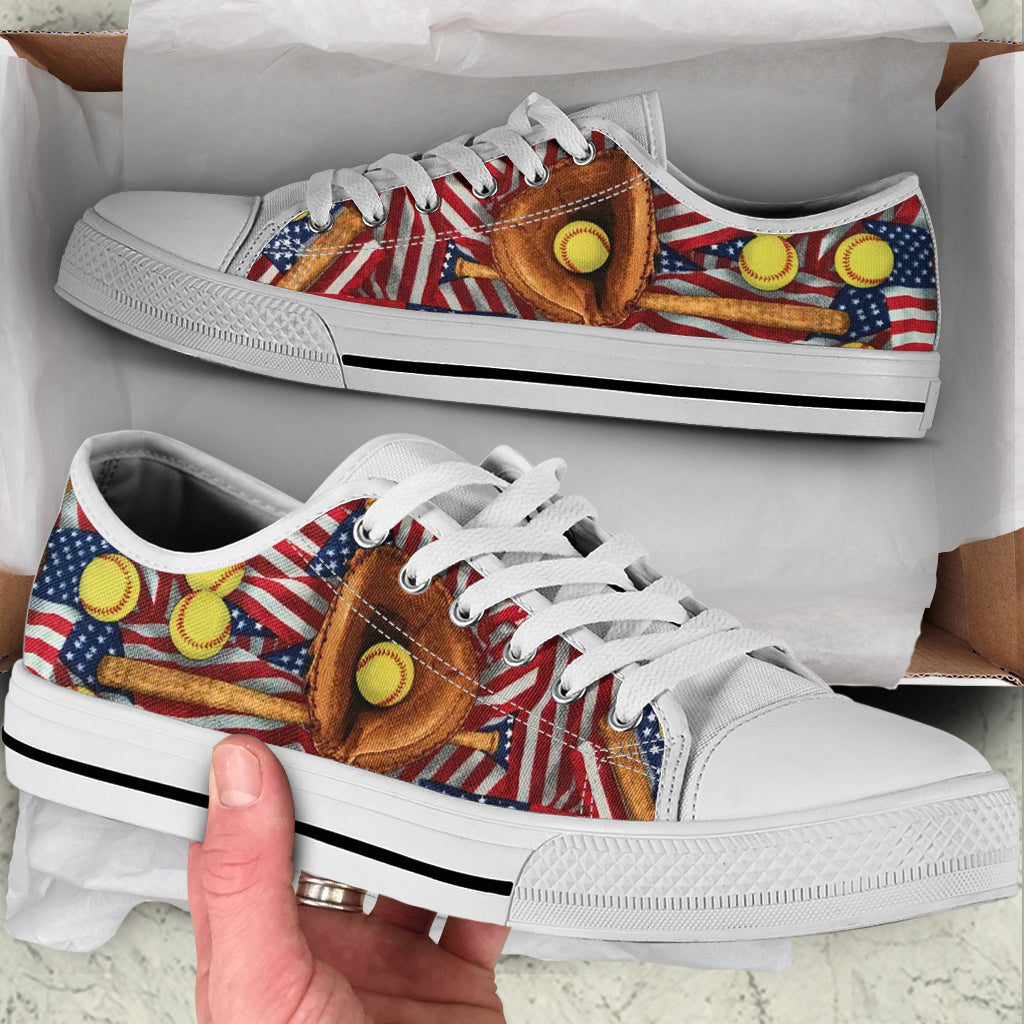 Softball American Usa Flag Pattern Low Top Shoes Canvas Print Lowtop Casual Shoes Gift For Adults 1 Softball American Usa Flag Pattern Low Top Shoes Canvas Print Lowtop Casual Shoes Gift For Adults 1