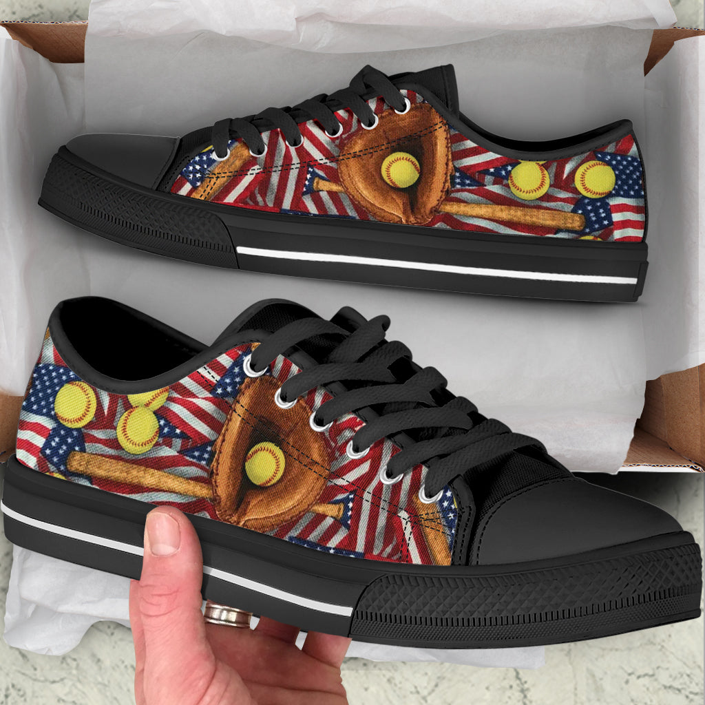 Softball American Usa Flag Pattern Low Top Shoes Canvas Print Lowtop Casual Shoes Gift For Adults 2 Softball American Usa Flag Pattern Low Top Shoes Canvas Print Lowtop Casual Shoes Gift For Adults 2