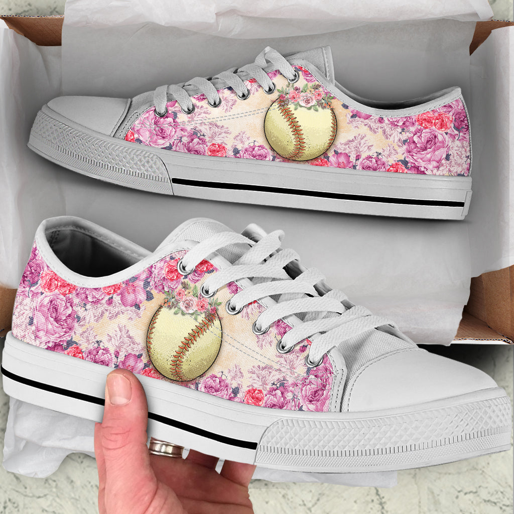 Softball And Rose Flower Low Top Shoes Canvas Print Lowtop Casual Shoes Gift For Adults Sneaker For Walking 1 Softball And Rose Flower Low Top Shoes Canvas Print Lowtop Casual Shoes Gift For Adults Sneaker For Walking 1
