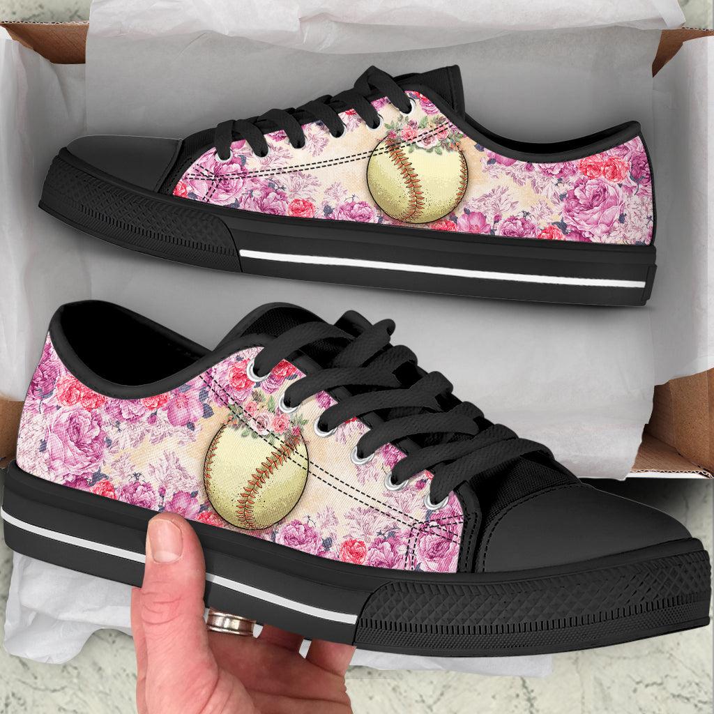 Softball And Rose Flower Low Top Shoes Canvas Print Lowtop Casual Shoes Gift For Adults Sneaker For Walking 2 Softball And Rose Flower Low Top Shoes Canvas Print Lowtop Casual Shoes Gift For Adults Sneaker For Walking 2