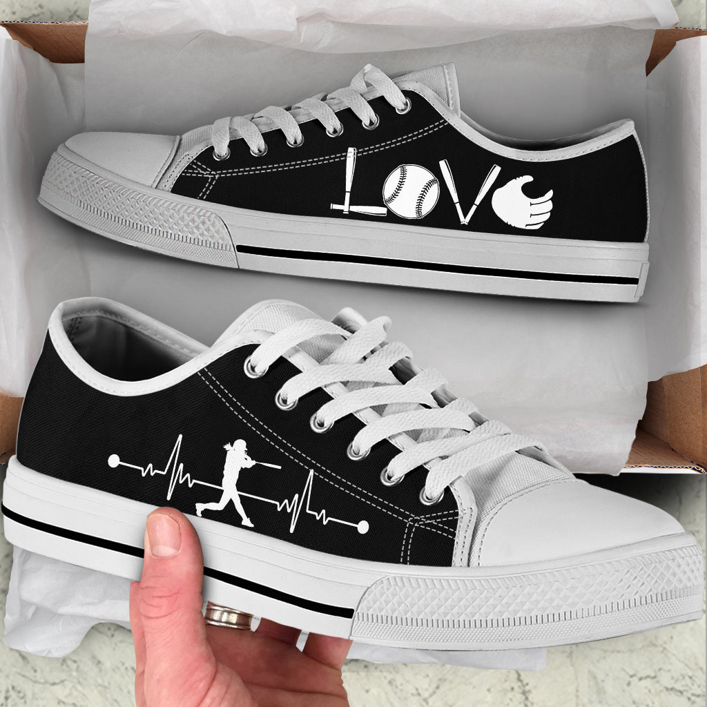 Softball Love Heartbeat Black Low Top Shoes Fashionable Casual Shoes Gift For Adults 1 Softball Love Heartbeat Black Low Top Shoes Fashionable Casual Shoes Gift For Adults 1