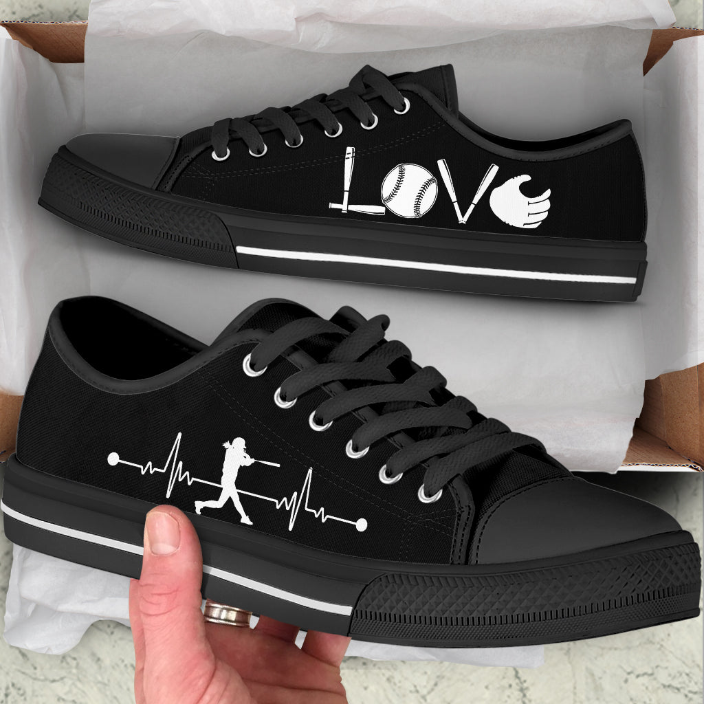 Softball Love Heartbeat Black Low Top Shoes Fashionable Casual Shoes Gift For Adults 2 Softball Love Heartbeat Black Low Top Shoes Fashionable Casual Shoes Gift For Adults 2