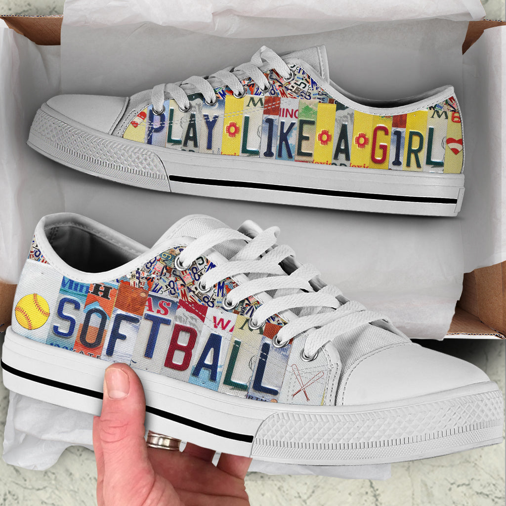 Softball Play Like A Girl License Plates Low Top Shoes Canvas Print Lowtop Trendy Fashion Casual Shoes Gift For Adults 1 Softball Play Like A Girl License Plates Low Top Shoes Canvas Print Lowtop Trendy Fashion Casual Shoes Gift For Adults 1