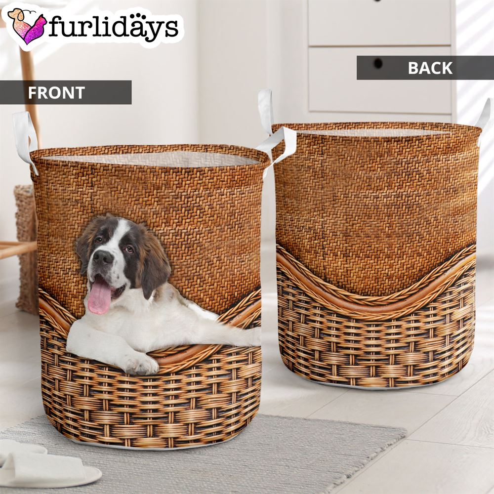 St.Bernard Rattan Texture Laundry Basket Laundry Hamper Dog Lovers Gifts for Him or Her 1