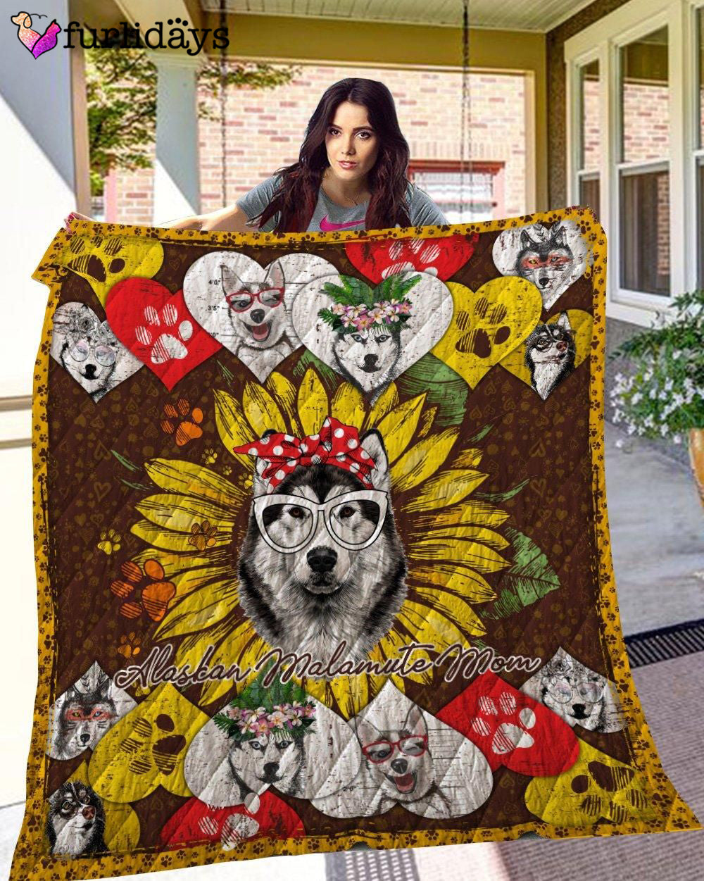 Sunflower Alaskan Malamute Mom Quilt Blanket Great Gifts For Birthday Christmas Thanksgiving