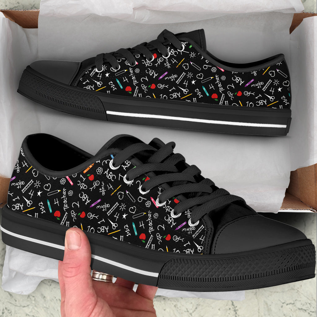 Teacher Pattern Black Low Top Shoes Best Gift For Teacher School Shoes Best Shoes For Him Or Her 2